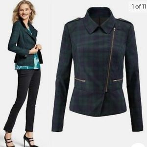 CAbi Tartan #3181 Plaid Asymmetrical Zip Moto Jacket